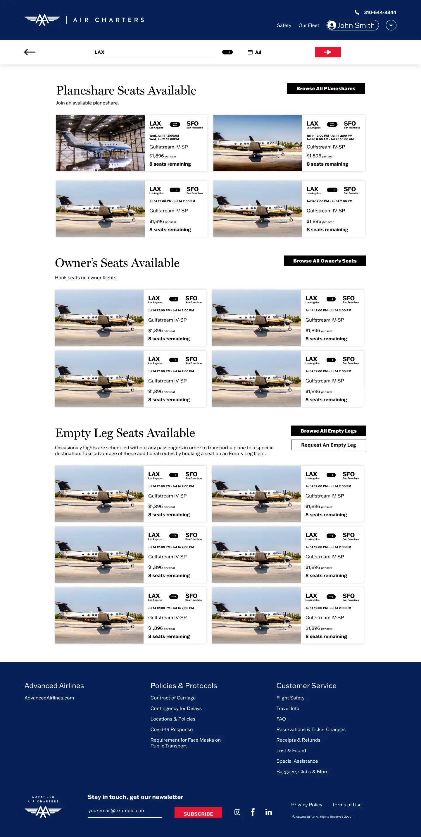Flight search listing