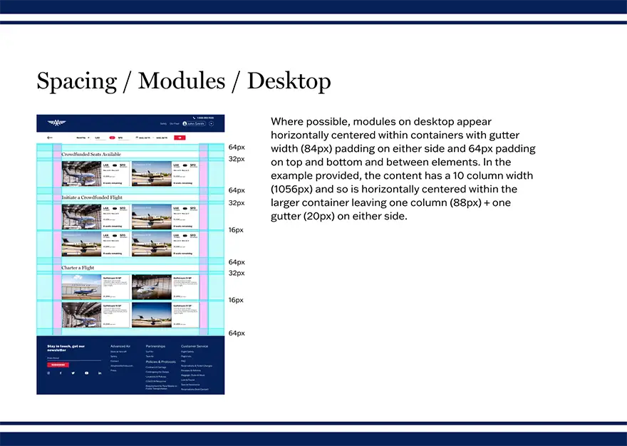 Spacing section in the Advanced Air styleguide