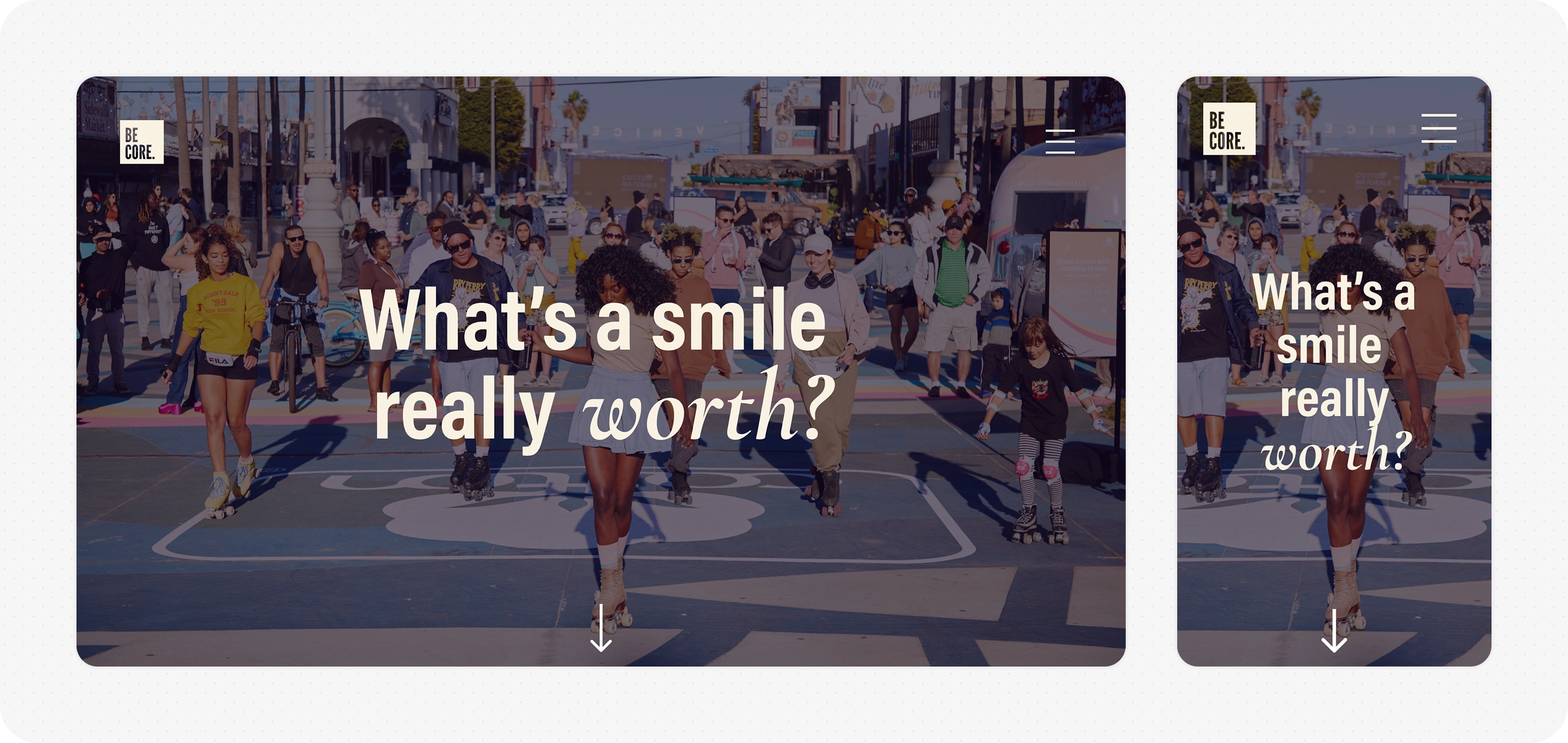 BeCore's homepage design on desktop and mobile