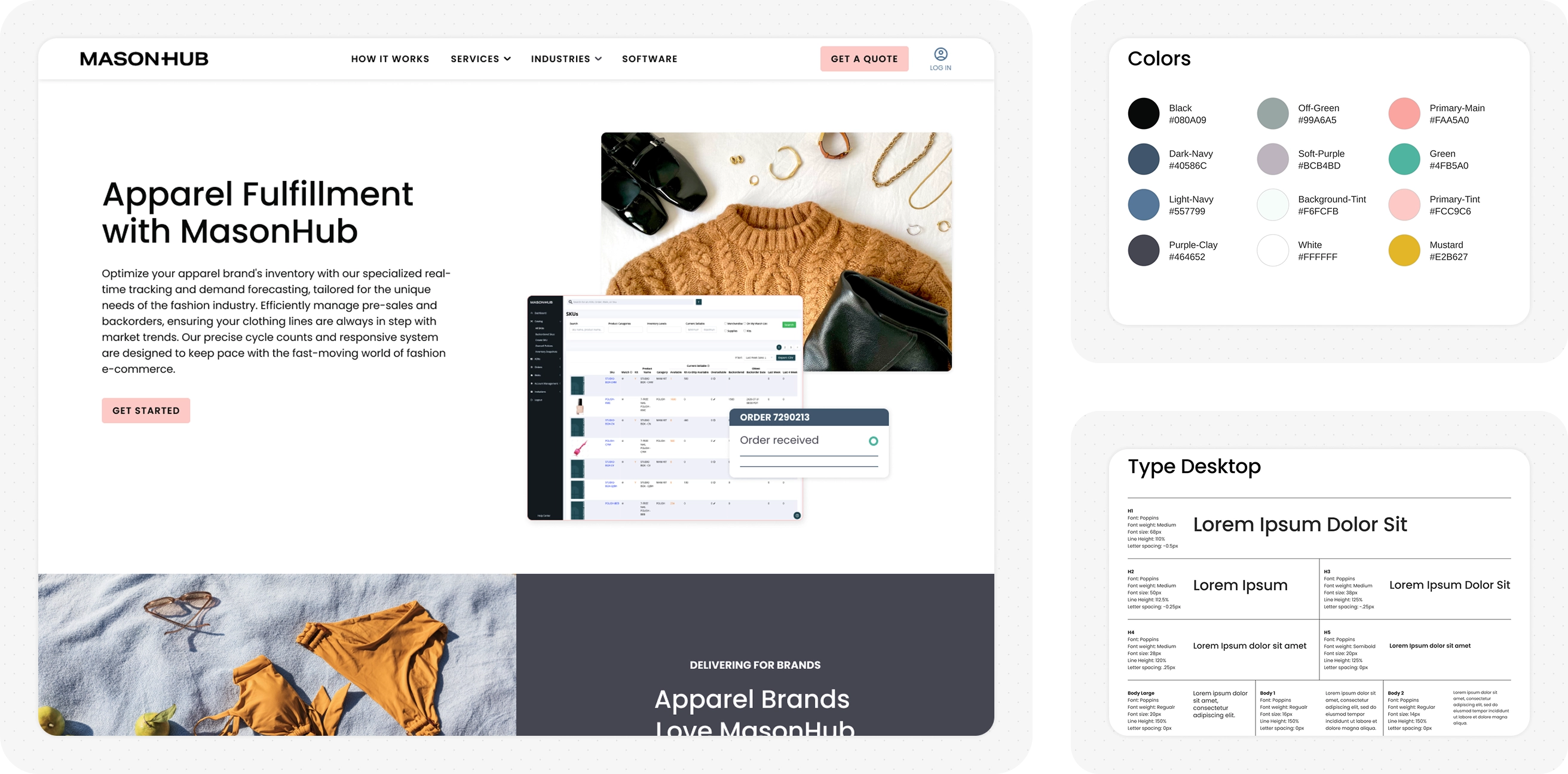 New MasonHub page design and style guide mockups
